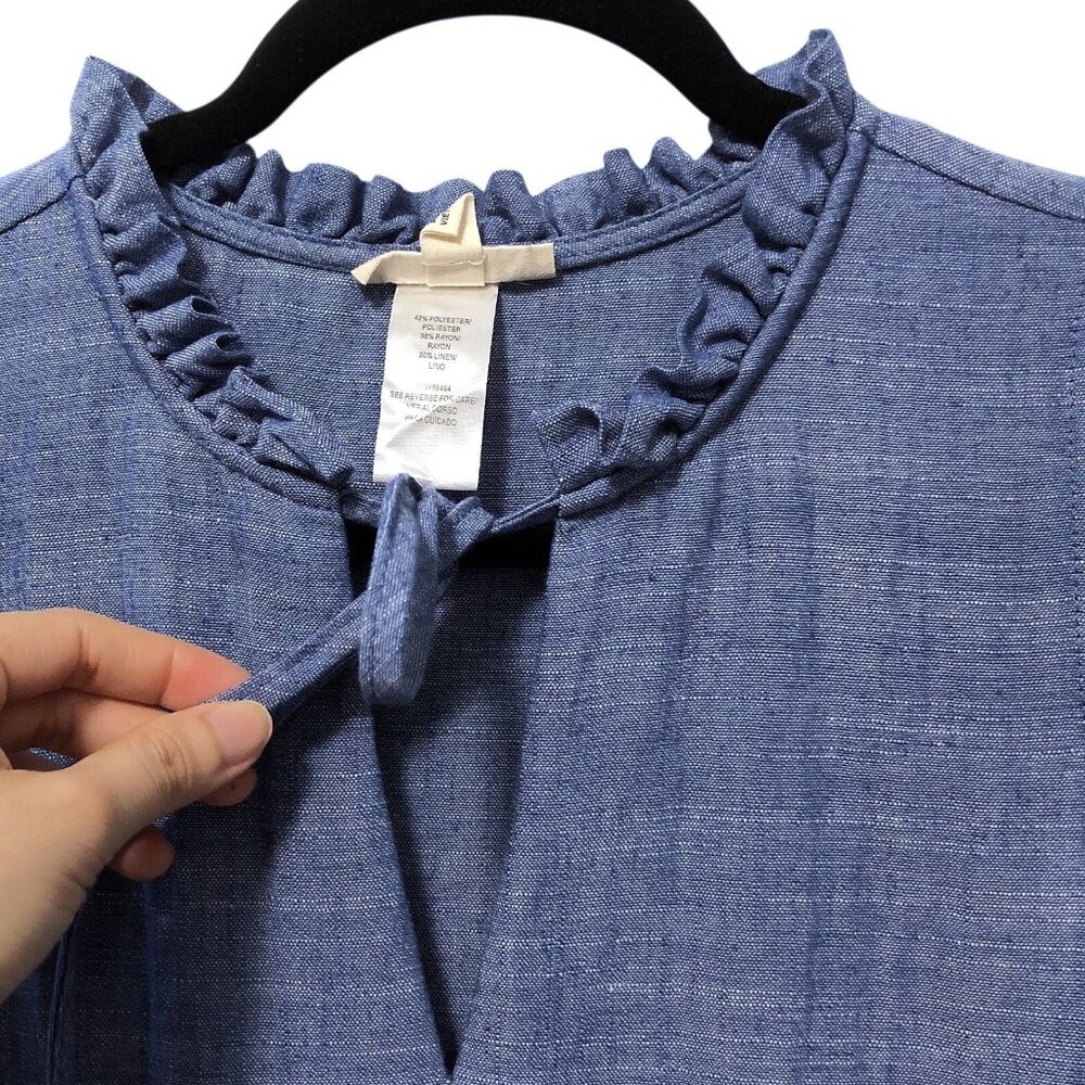 52seven Solid Blue Chambray Ruffled Neck Sleevele… - image 4